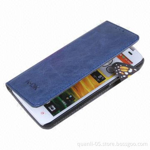 Genuine Leather Mobile Phone Book Case for HTC X920E, Various Colors Available